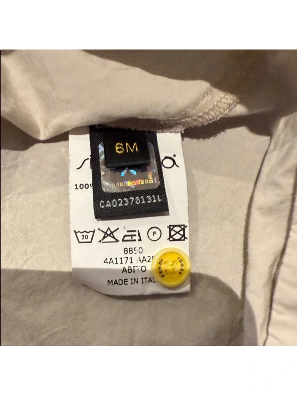 Fendi Cream Baby Dress with Yellow Buttons